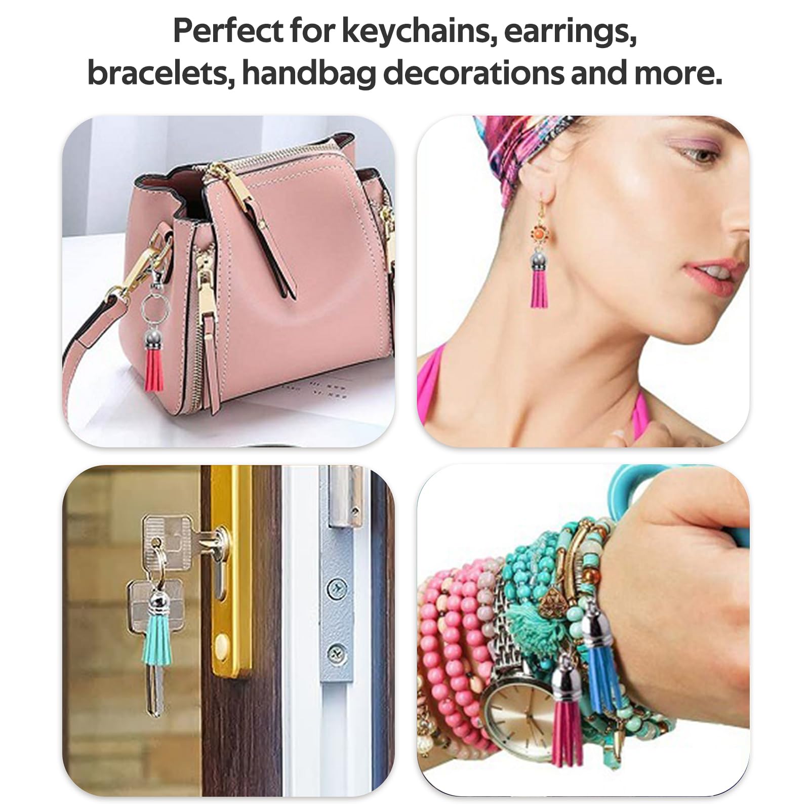 120 Pcs Accessoires Porte Clef Pompons Cuir - Glands Pendentifs Et Anneaux Pour DIY