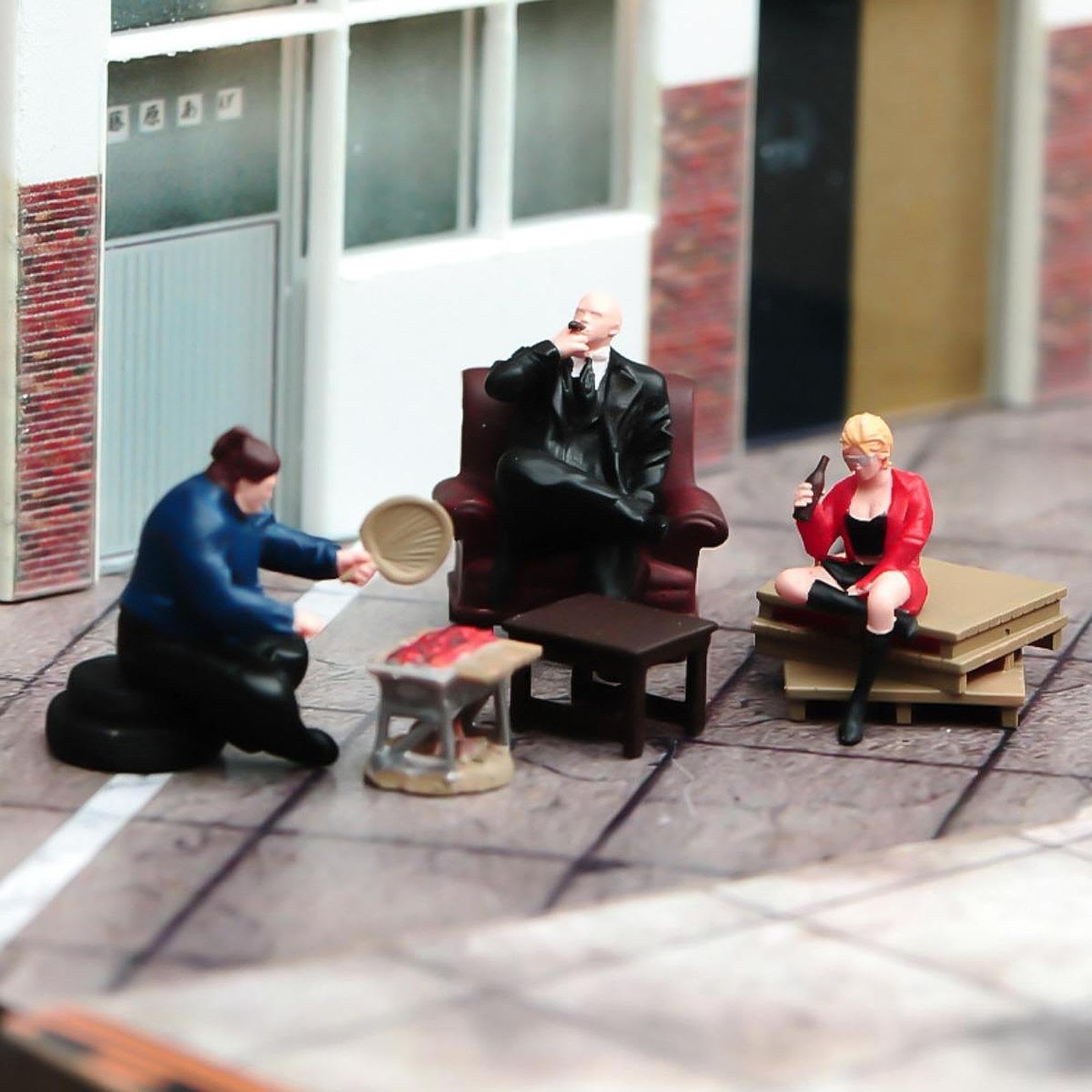 F Fityle Set di modellini di Personaggi per Scene di Barbecue in 1/64, Statuette in Resina da Collezione per Giardino delle Fate, Oggetti di Scena per, Multicolore