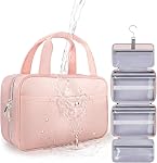 Travel Hanging Toiletry Bag for Women - Waterproof Toiletries Bag Cosmetic Organizer Lightweight Bathroom with Clear Window for Essentials, Makeup, Shampoo Pink Medium