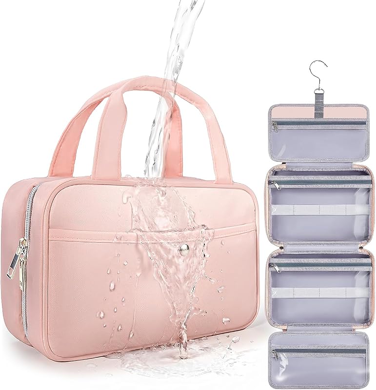 Necessaire de viagem suspensa Chakipee com janela transparente, rosa, tamanho médio
