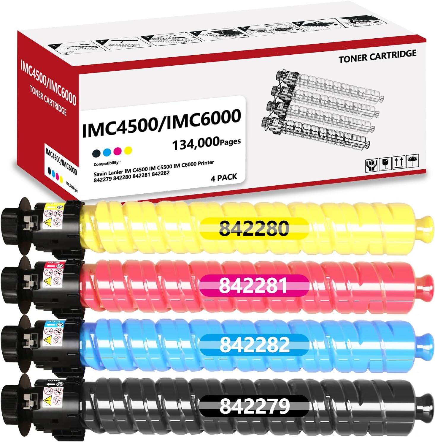 IM C4500 IM C5500 IM C6000 High Yield Toner Cartridge Replacement for Ricoh 842279 842280 842281 842282 Compatible with Savin Lanier IM C4500 IM C5500 IM C6000 Printer Black Cyan Magenta Yellow 4Pack