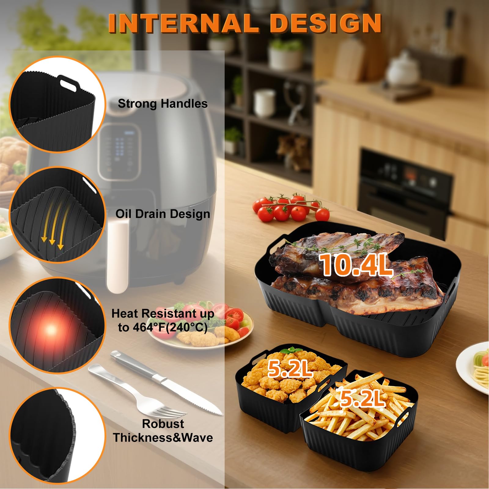 Air Fryer Zubehör für Ninja AF500UK/AF500UKCP - 10,4L, 5,2L, schwarz - Produktbild 2