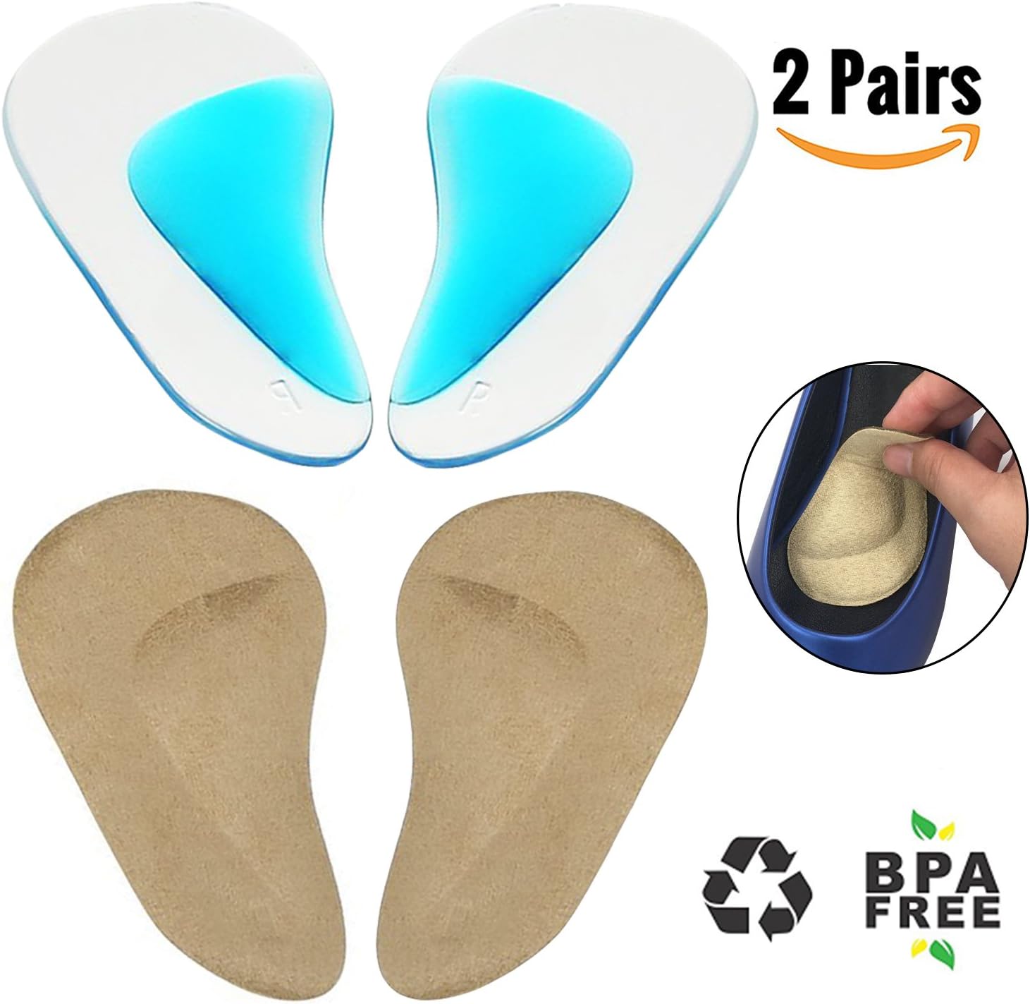 Arch Support Insoles for Flat Feet, Adhesive Arch Pad Silicone Insoles