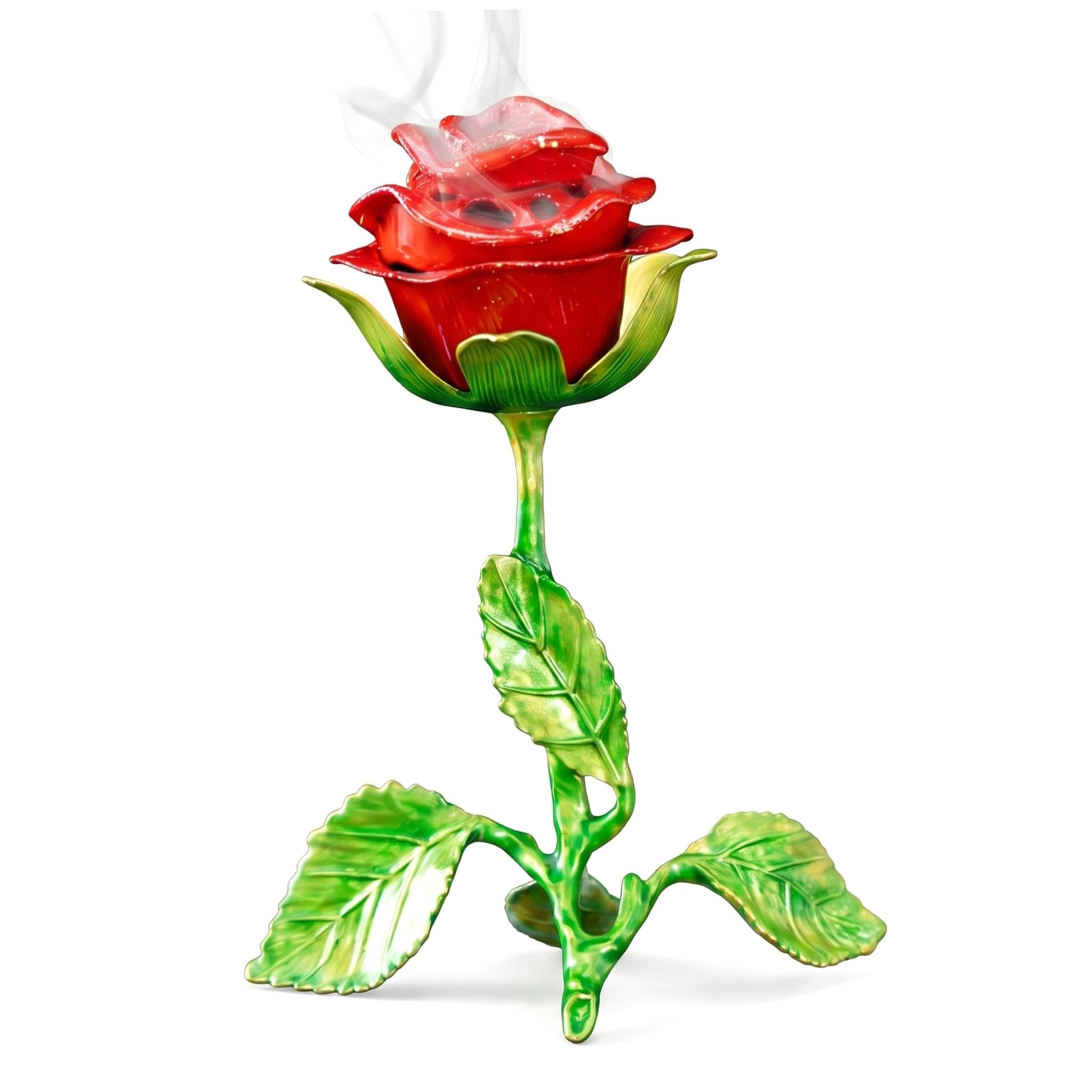 Faroby Cone Incense Burner, Rose-Shaped Incense Holder Zinc Alloy Aromatherapy Decor for Living Room/Bedroom/Meditation Room, Red, Cone Burner