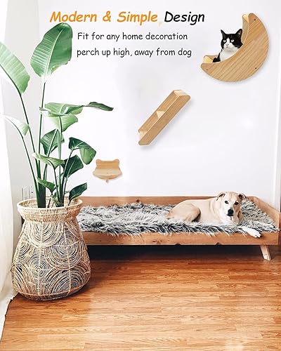 Miniatura 21 de Estante para hamaca de montaje en pared con escalera de escalada de 5 niveles, estantes y perchas para actividades en interiores para gatos