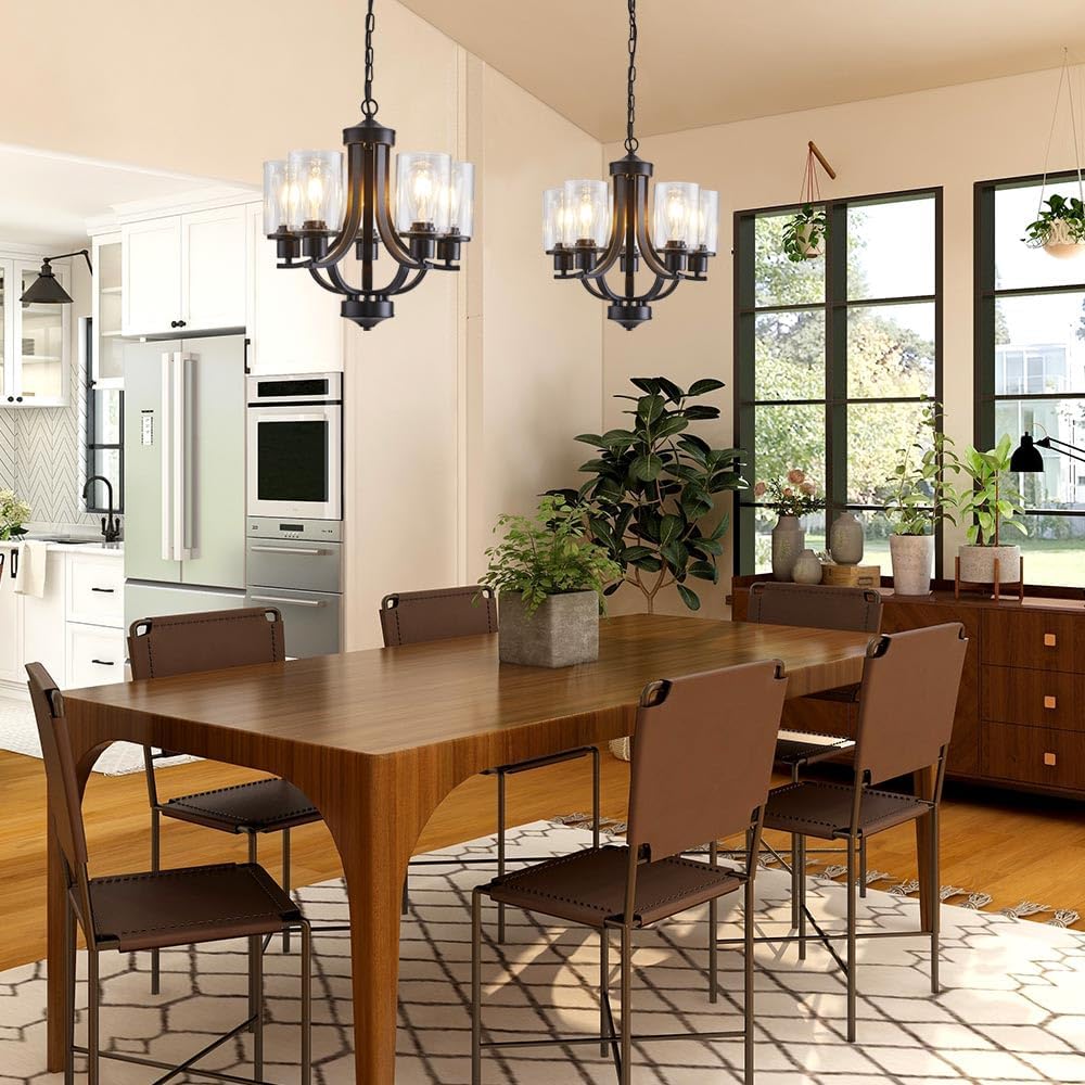 5-Light Dining Room Chandelier,Modern Small Chandeliers Black Rustic Metal Farmhouse High Ceiling Pendant Light Fixtures for Living Room,Kitchen,Foyer,Bedroom