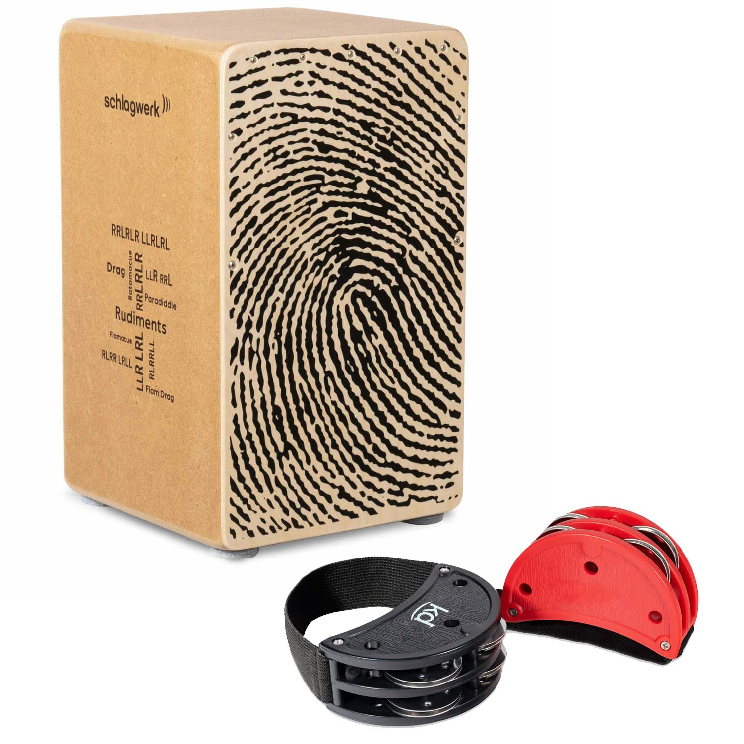 Schlagwerk CP82 Cajon Rudiments Fingerprint mit keepdrum Fußtambourin-Set