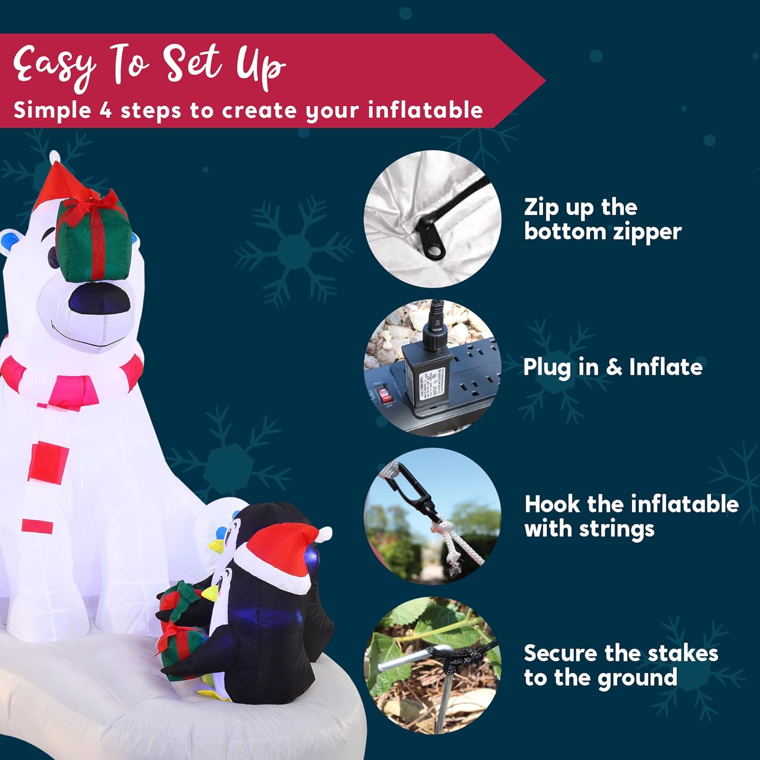 Joiedomi 6 FT Long Christmas Inflatable Decoration Polar Bear & Penguins with Build-in LEDs, Blow Up Inflatable for Christmas Party Indoor, Outdoor, Yard, Garden, Lawn Décor, Holiday Season Decoration - Image 7