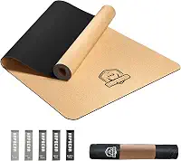 HAPBEAR Tapete de Yoga Extra Largo em Cortiça Natural 183x91 cm – 6mm Grosso, Antiderrapante e Ecológico – Para Yoga, Pilates e Treino em Casa – Com Faixas de Resistência e Bolsa de Transporte