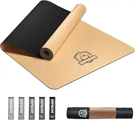 HAPBEAR Tapete de Yoga Extra Largo em Cortiça Natural 183x91 cm – 6mm Grosso, Antiderrapante e Ecológico – Para Yoga, Pilates e Treino em Casa – Com Faixas de Resistência e Bolsa de Transporte