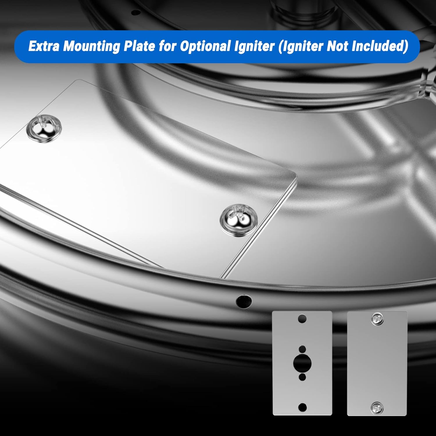 Close-up of the fire pit pan showing the extra mounting plate for an optional igniter.