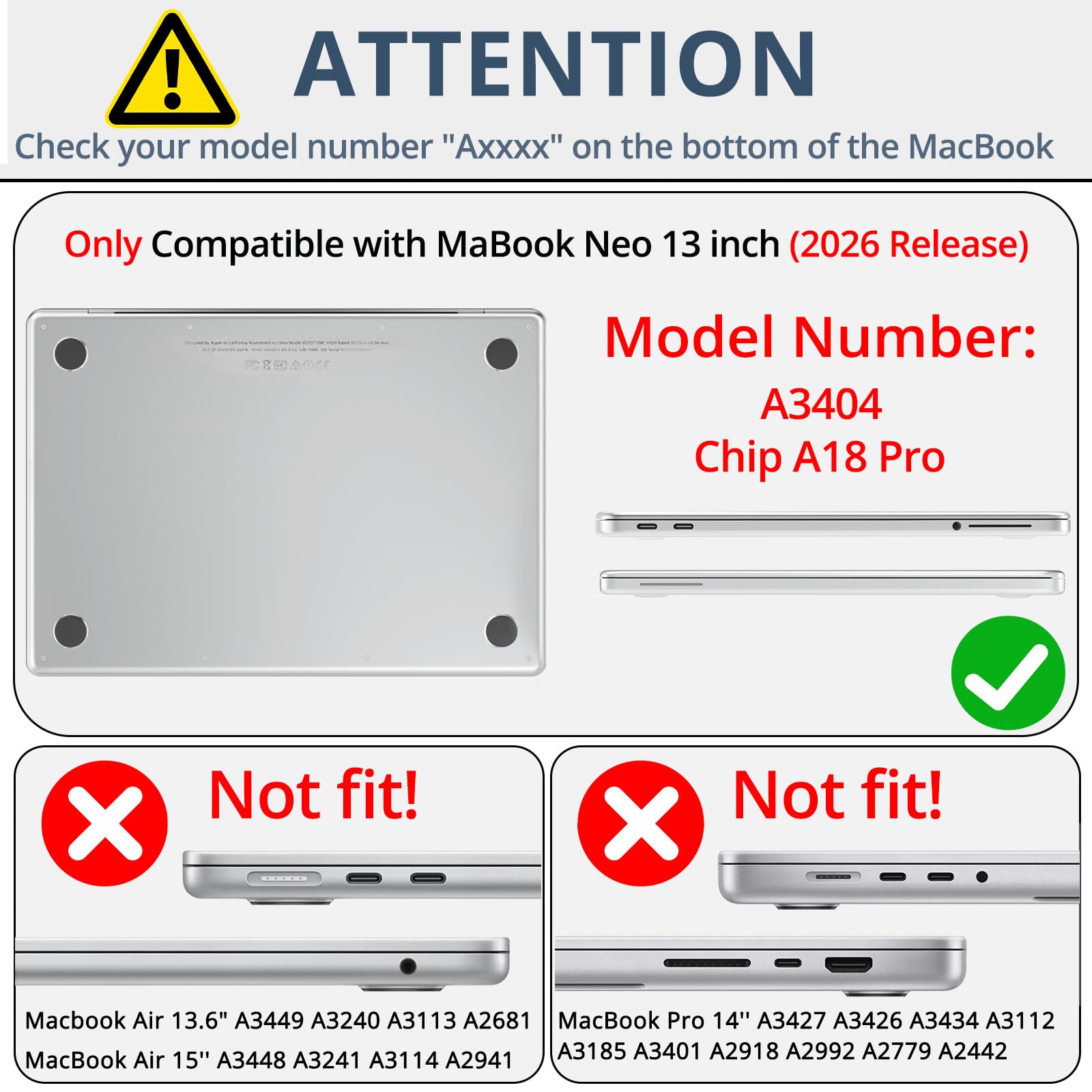 AKIT Funda compatible con MacBook Neo de 13 pulgadas versión 2026, funda rígida de plástico [ultrafina], protector de pantalla y cubierta de teclado para MacBook Neo de 13 pulgadas A3404, transparente