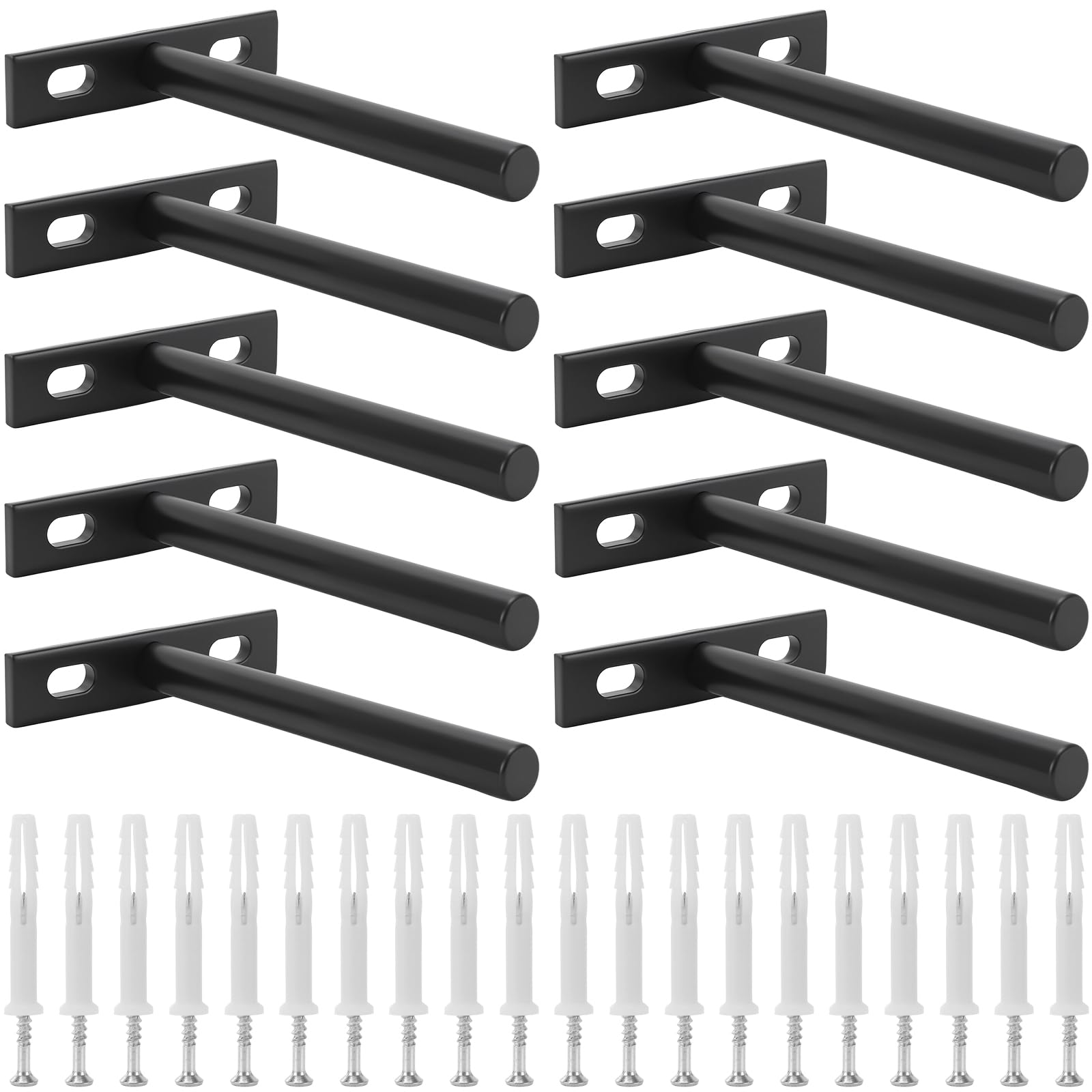 HONYUET 10 Pcs 4 Inch Floating Shelf Brackets, Black T Shape Shelves Support for Wood Wall Mounted