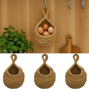 3Pcs Hanging Fruit Basket, Hanging Vegetable Basket for Kitchen, for Fruit Vegetable Storage (Brown) (Regular)
