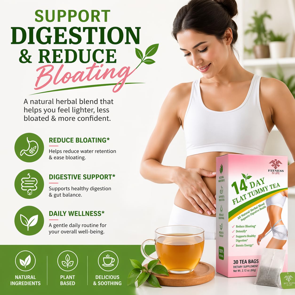 Fitness Is Life 14-Day Flat Tummy Herbal Tea, Green Tea and Botanical Blend, 30 Tea Bags — Amazon image 2