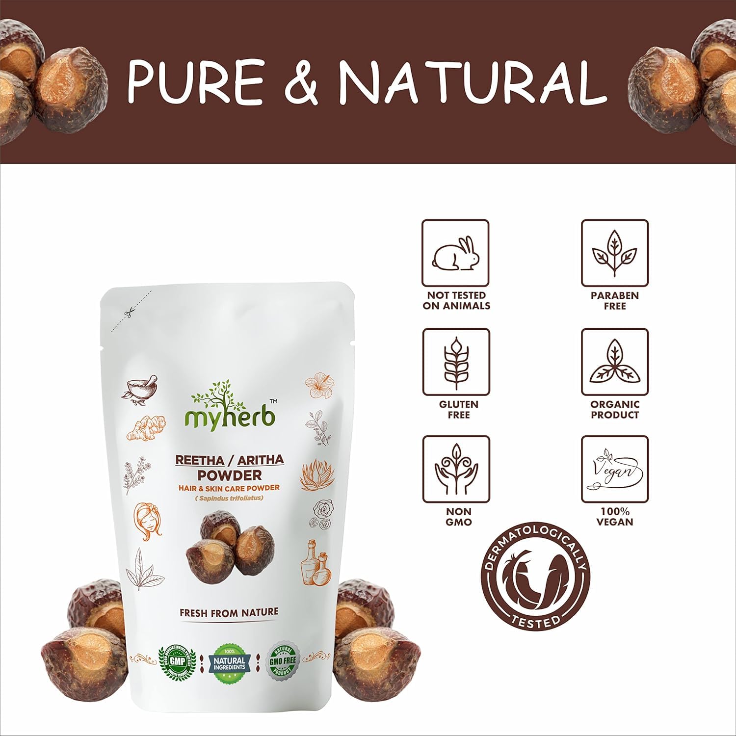 Hk Natural 100% Pure Organic Double Filtered Aritha/Reetha (Sapindus Trifoliatus) Powder - Ayurvedic Formula - For Face,Skin & Hair Care - 227 Gm/0.5 Lbs