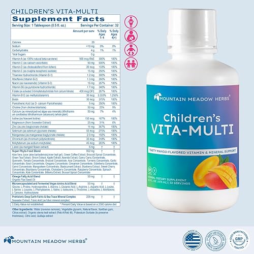 Miniatura 4 de Mountain Meadow Herbs Children's Vita-Multi Suplemento mixto de vitaminas y minerales  Vitaminas líquidas de rápida absorción para niños con frutas,