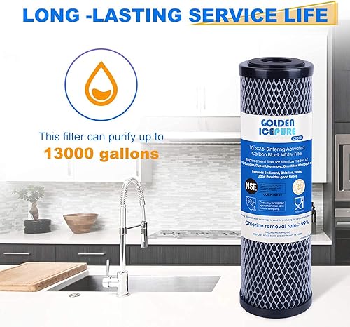 Miniatura 5 de GOLDEN ICEPURE Filtro de agua para sedimentos de carbono CTO de 1 micra 25 x 10 pulgadas compatible con Dupont WFPFC8002 WFPFC9001 FXWTC Culligan