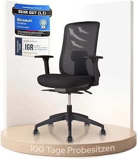 ErgoPrime PRO Bürostuhl ergonomisch TESTSIEGER - IGR Zertifiziert - Schreibtischstuhl 100% individuell einstellbar - Home Office Chair Drehstuhl - Bürostuhl 150 kg Schwarz