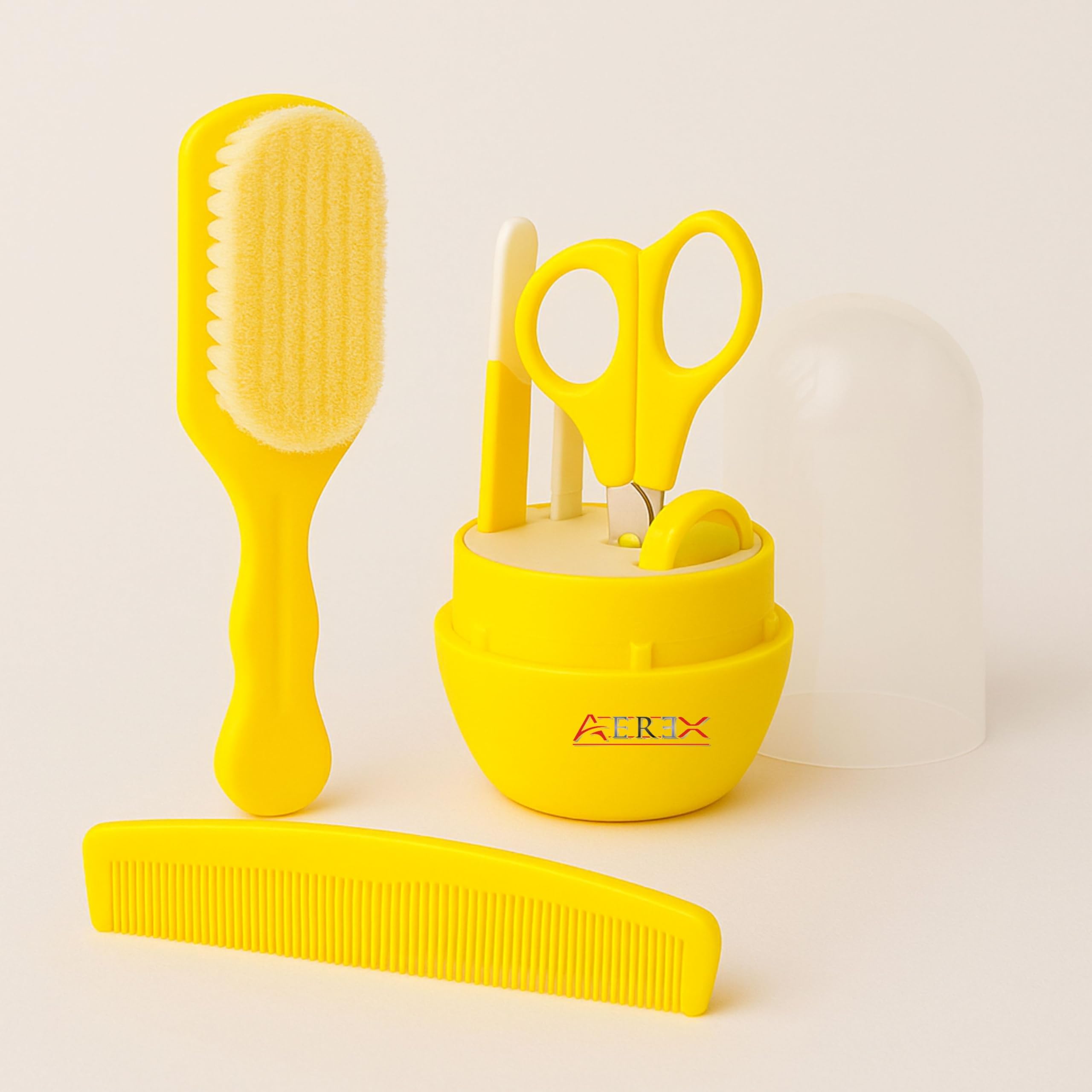 AEREX Baby Grooming Kit 5 in 1 – Newborn & Infant Care Set with Comb, Soft Brush, Baby Nail Clipper, Scissors & Storage Case – Baby Essentials for Daily Grooming (Yellow)-image-24