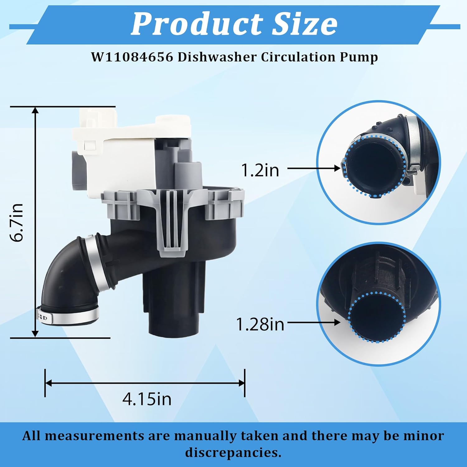 W11084656 W10854710 Dishwasher Circulation Pump and Motor Assembly Parts for Whirlpool Ken-more Kitchen-aid WDT730PAHZ0 WDT750SAHZ0 WDTA50SAHZ0, Replace 4534097, PS12070585, W10805387, AP6050340