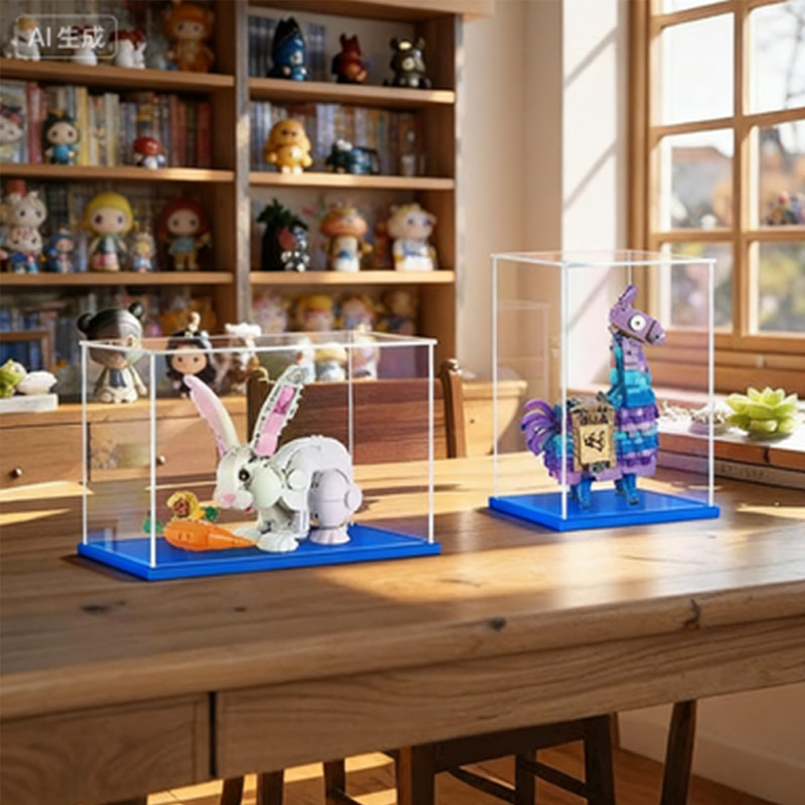 Vitrine en Acrylique Transparente Anti - poussière, Grande Boîte de présentatio pour Lego Model série 42159 76415 41450 42130. (50x20x35cm, Base Bleue)