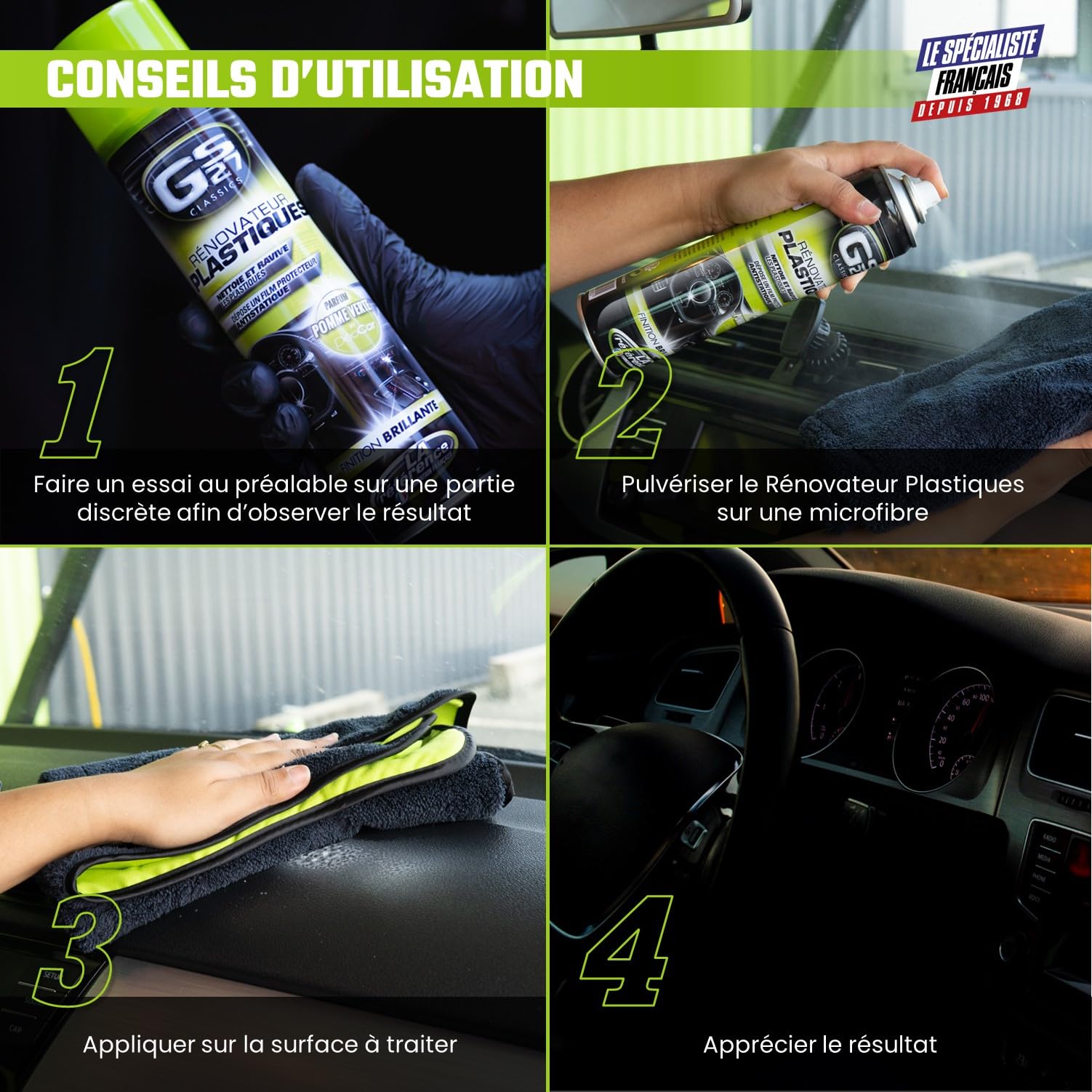 Rénovateur Plastique Brillant Pomme Verte GS27 – Redonnez Vie Aux Plastiques Noirs De Votre Auto