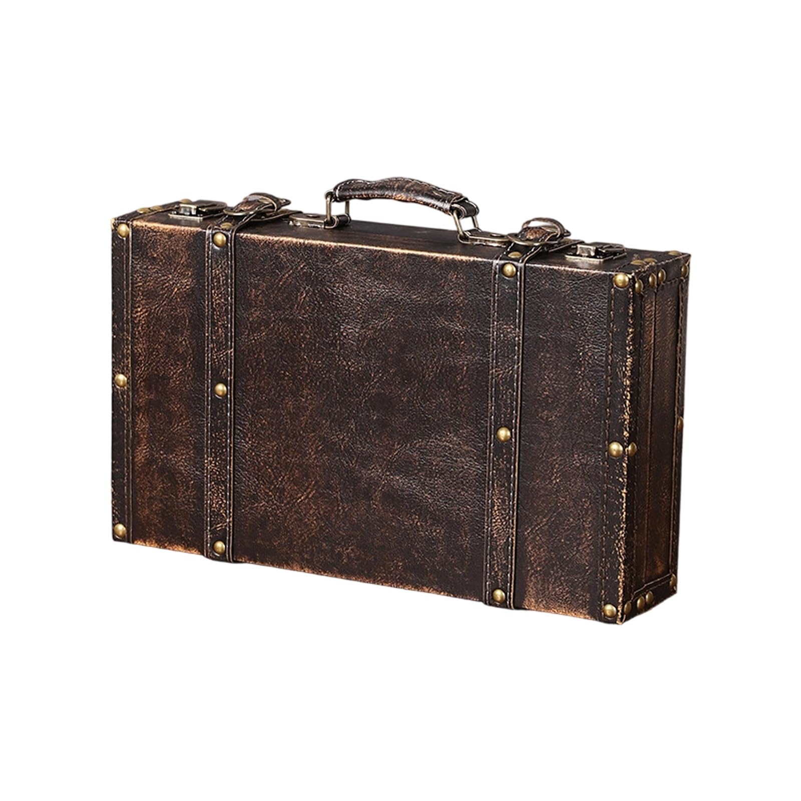 Piceioep Retro Wooden Storage Box Leather Wrapped Reinforced Edges Two Sizes Sturdy for Home Organization and Travel Luggage European Luggage