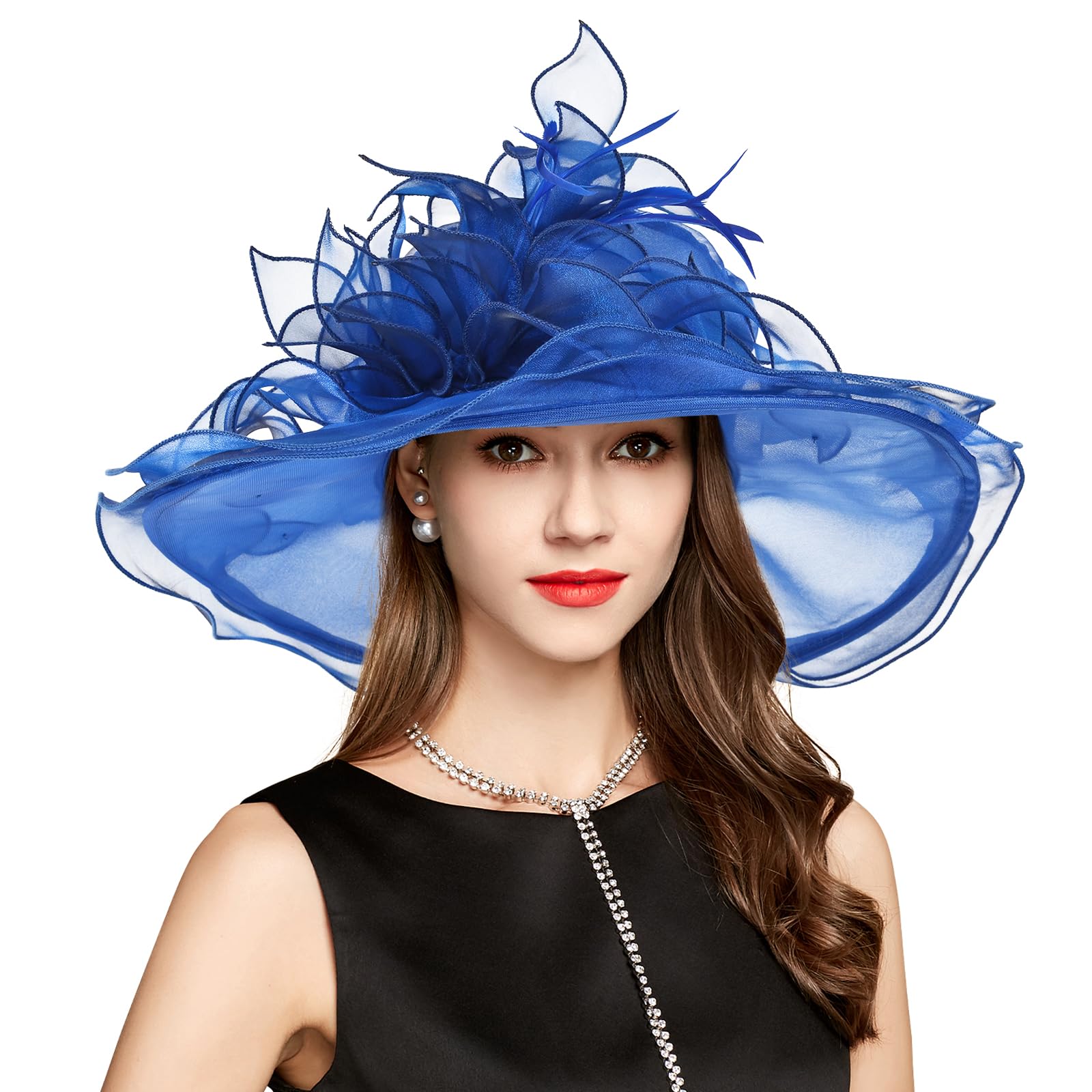 2026 Derby Hat, Classy Sun Hats for Women Ladies, Organza Feather Kentucky Fascinator for Tea Party Church UV Protection