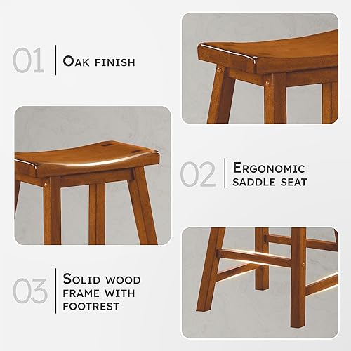 Miniatura 3 de Lexicon Finnian Saddle - Juego de 2 taburetes de altura de mesa de madera maciza, taburetes de cocina de comedor de altura para comedor, asiento de