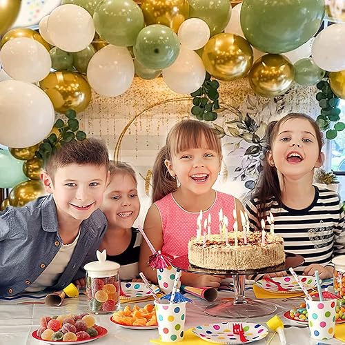 Miniatura 5 de Globos de confeti dorado verde salvia, 52 piezas de guirnalda de globos verde salvia verde oliva para cumpleaños, baby shower, boda, despedida de