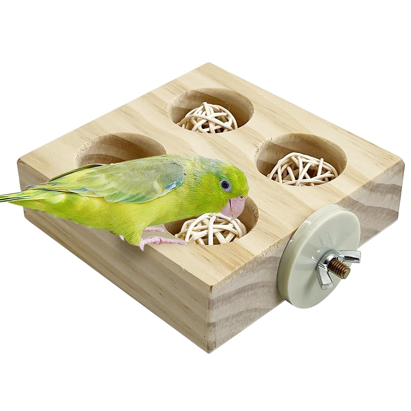 Hamiledyi Small Bird Foraging Toys,Wood Interactive Parakeet Toys for Cage, Bird Enrichment Toys for Conure Slow Feeder, Budgie Cage Toys Puzzle, Parrot Toys for Lovebirds Small Sized Birds(Medium)