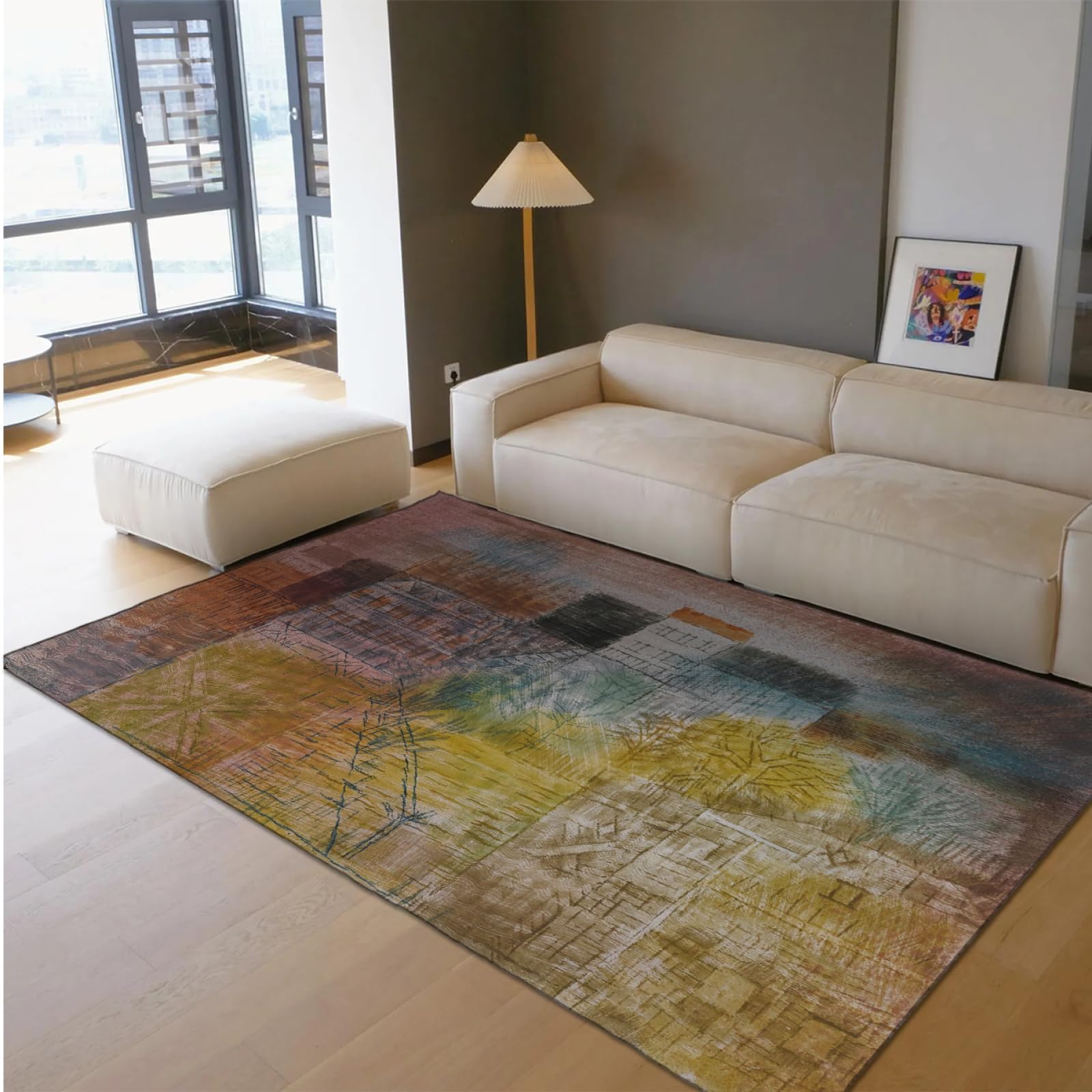 Surréalisme Petit Tapis Paul Klee Lignes Géométriques Abstraites Rétro Construction Antidérapant Tapis Fin Lavable Et Faible Poils pour Chambre D’Amis 140x200cm