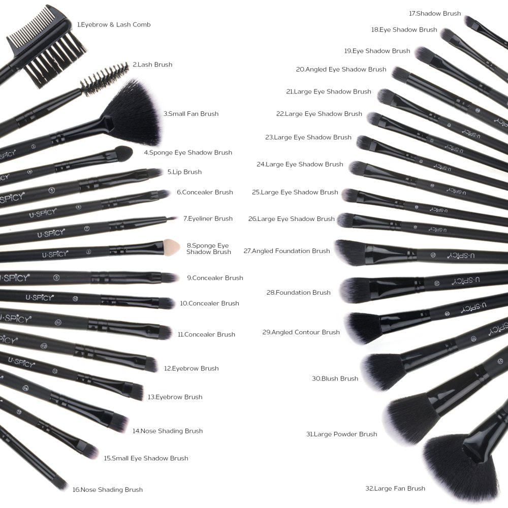 Makeup Brush Set, USpicy 32 Pieces Professional Makeup Brushes Essential Cosmetics With Case, Face Eye Shadow Eyeliner Foundation Blush Lip Powder Liquid Cream Blending Brush