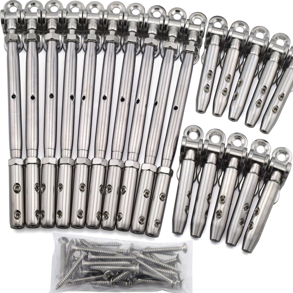 Iutuuk Stainless Steel Cable Railing Hardware Kit for Wood Post 1/8" Cable Railing System, Adjustable Angle Swageless Turnbuckle Tensioners 10 Pairs