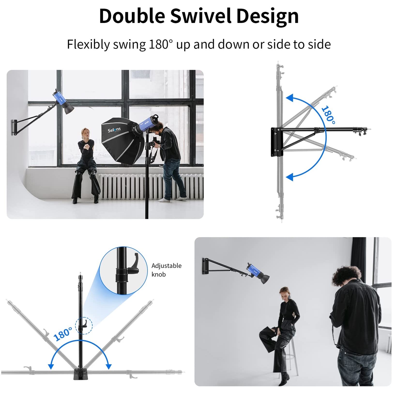 Selens Brazo triangular de 180 cm, rotación flexible de 180°, cámara de montaje en pared, para fotografía y estudio fotográfico, anillo de luz, caja
