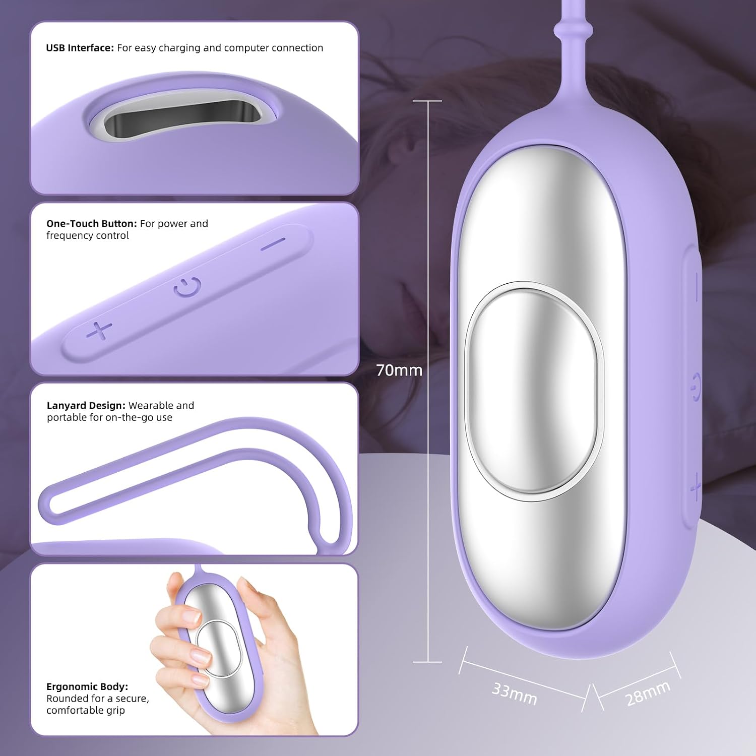 Handheld Sleep Aid Device - Sleep Anxiety Device for Relieving Anxiety and Stress, Improves Slumber for Adults and Students, 5 Adjustable Levels, USB Rechargeable, Easy to Carry (Purple)