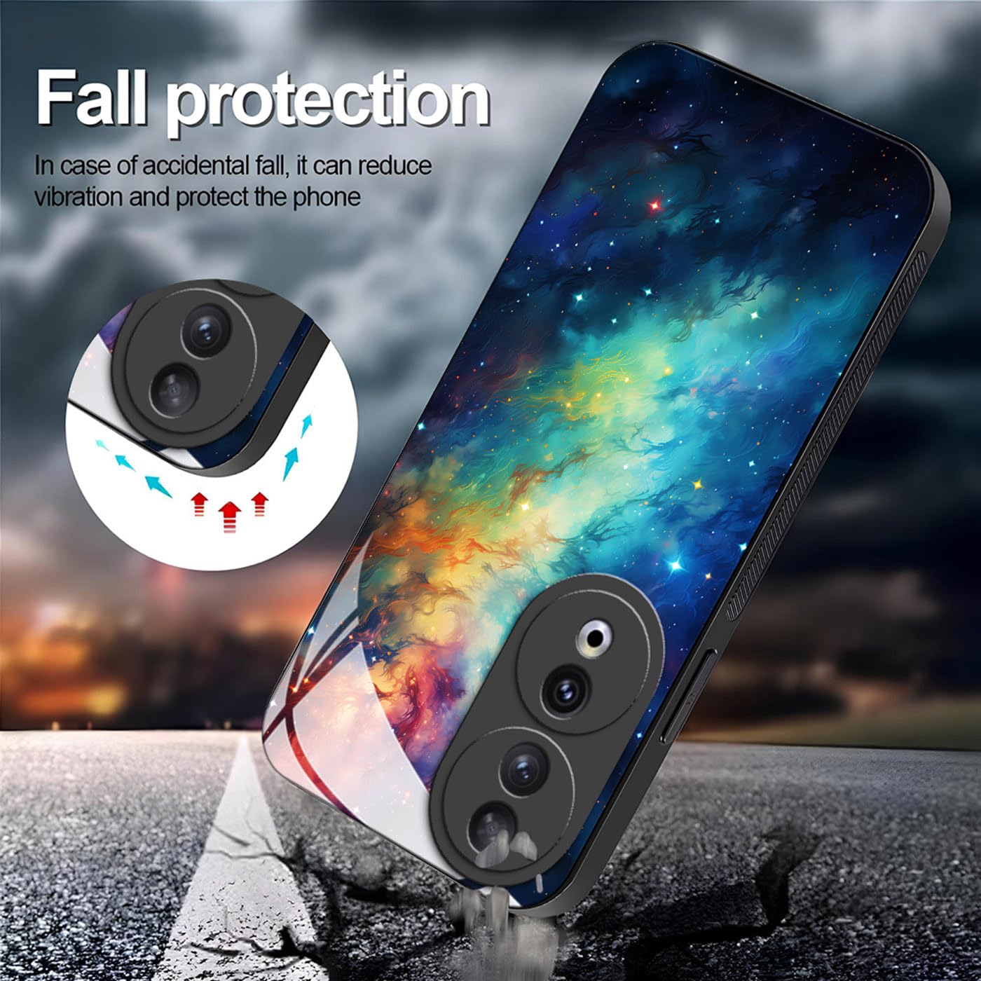 YUXING Hülle Für Honor Magic 7 Lite 5G – Kratzfeste Glasrückseite Mit Geometrie-Muster (Starry Sky)