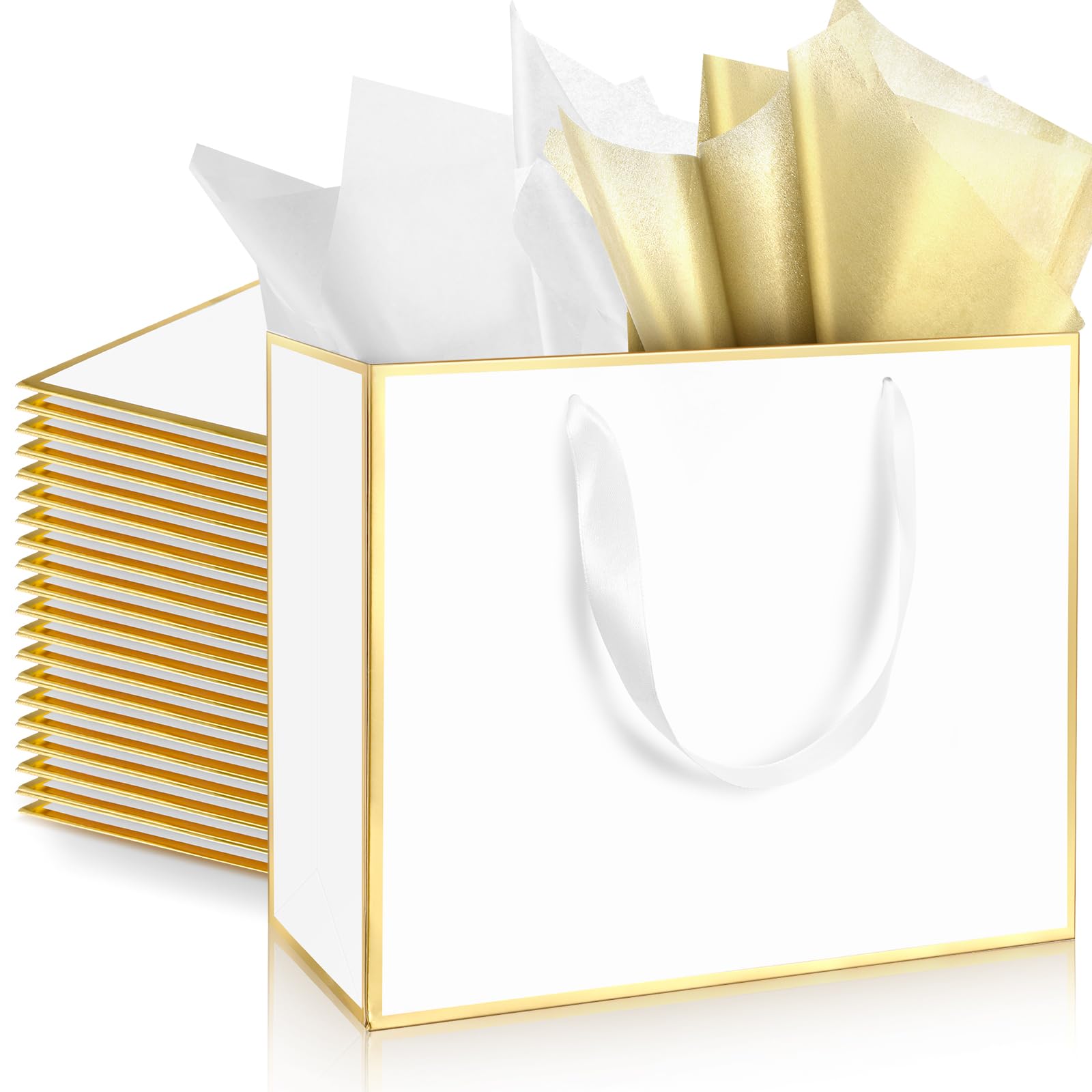 ReliThick 12 Pack Paper Gift Bags with Handles Tissue,White, Gold โ image 1
