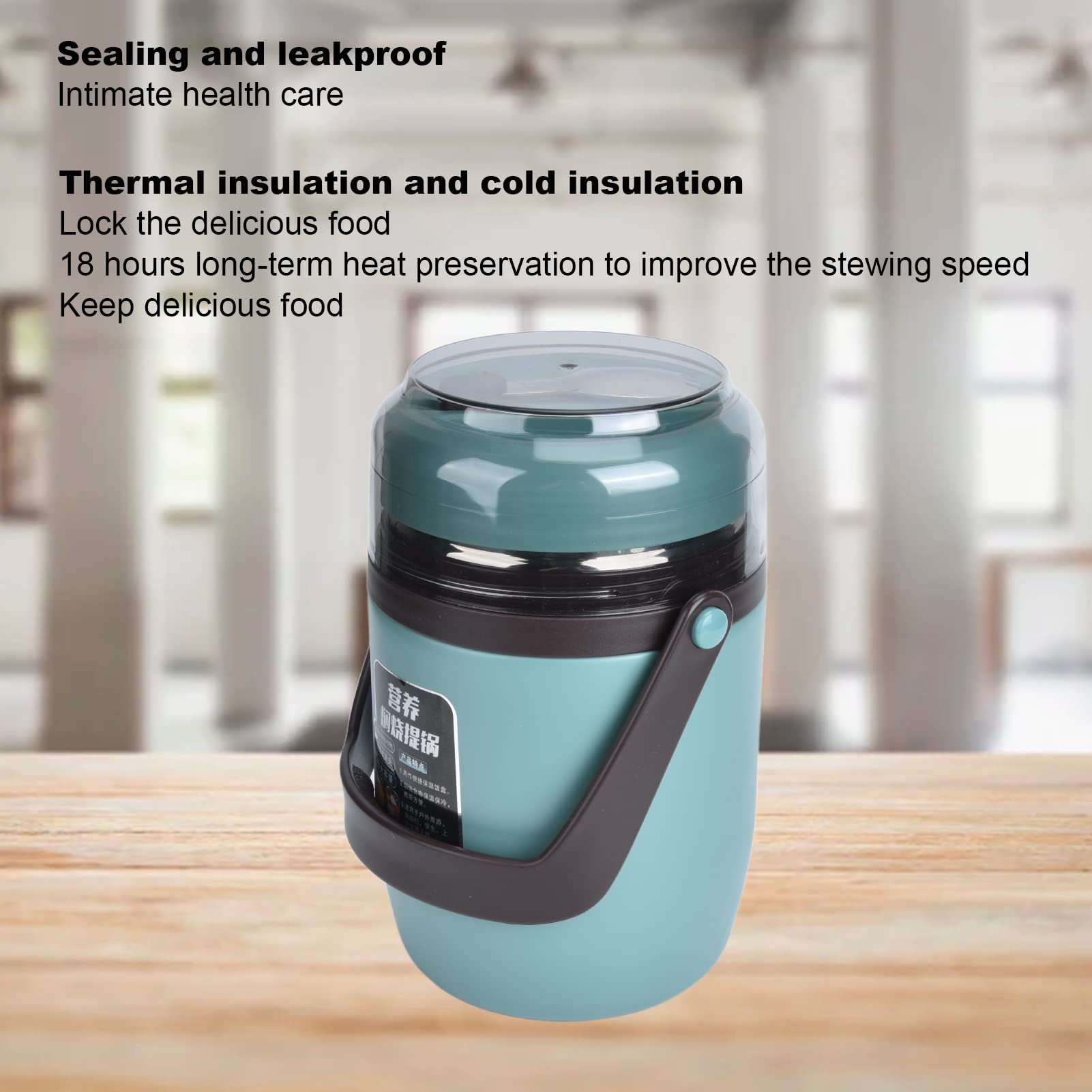 Vakuumisolierter Lebensmittelbehälter, 2 Liter Edelstahl Thermosbehälter für Heiße Lebensmittel mit Löffel, Mehrschichtige, Auslaufsichere Suppen Thermos Lunchbox für Schule, Büro,(Grün)