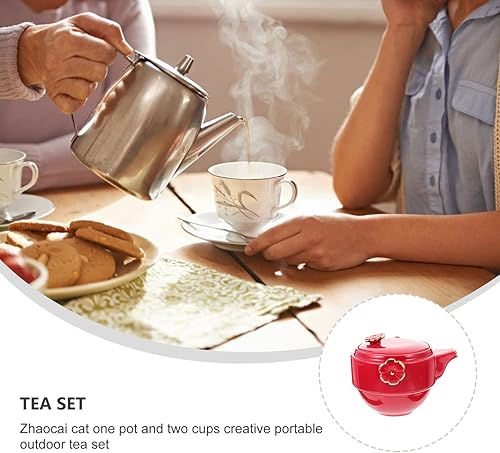 Miniatura 5 de Cabilock 1 Set of Ceramic Tea Cup Set Lucky Cat Ceramic Teapot Tea Strainer Porcelain Tea Cup with Shockproof Storage Case Portable Ceramic Tea Cup
