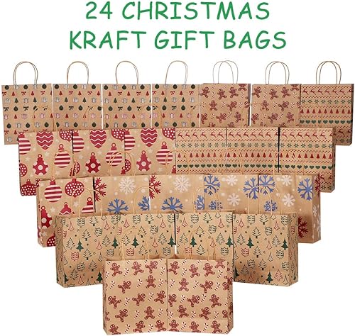 Miniatura 6 de Cabilock 24pcs Navidad Kraft Bolsas 6 Patrones de Regalo de Navidad Bolsas de Almacenamiento de Papel Bolsa para Festival Banquete
