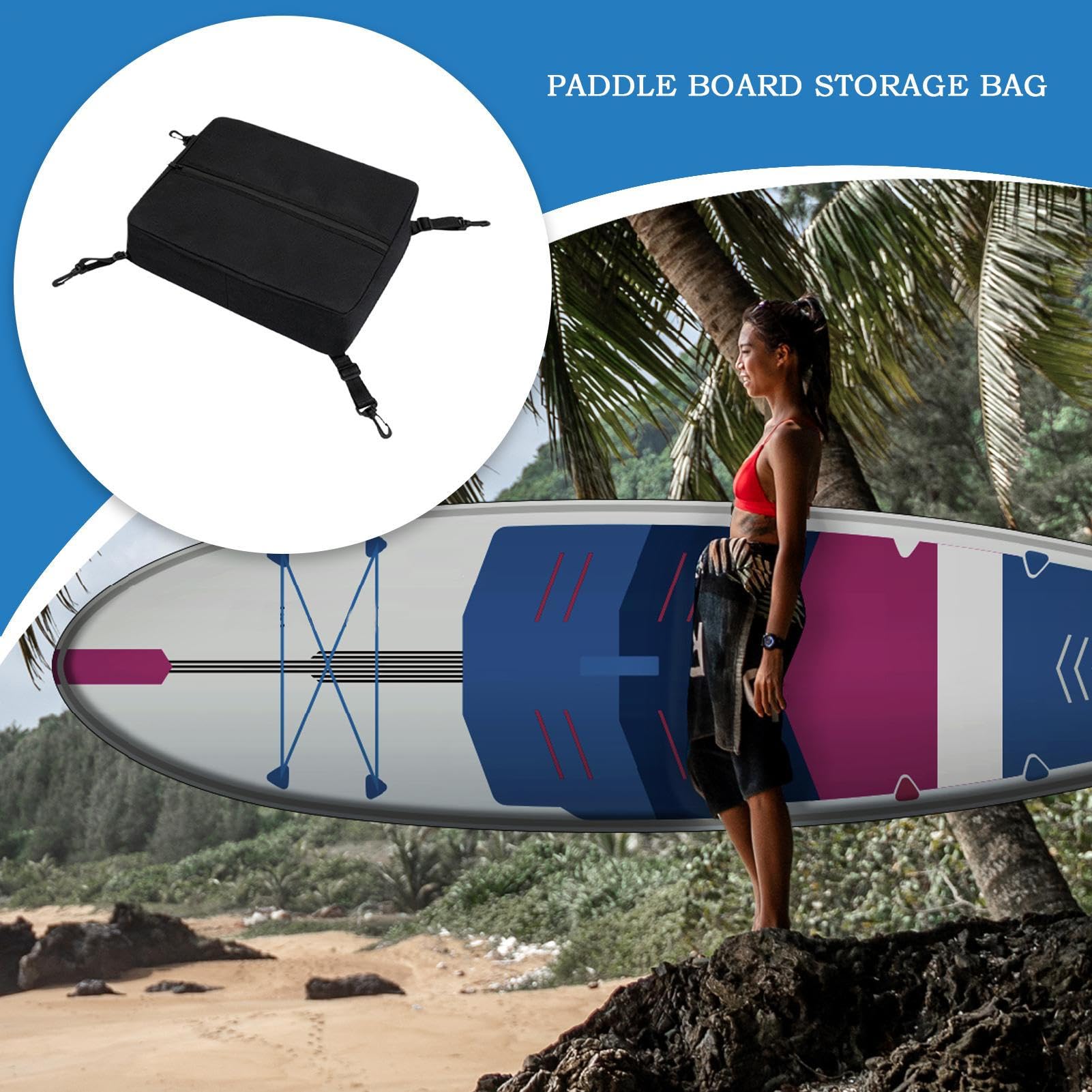 Paddle Board Deck Bag, Surfboard Storage Mesh Pouch, Zippered Stand Up Paddleboard Accessory, Waterproof and Lightweight Gear Organizer for Kayaking, Outdoor Adventures