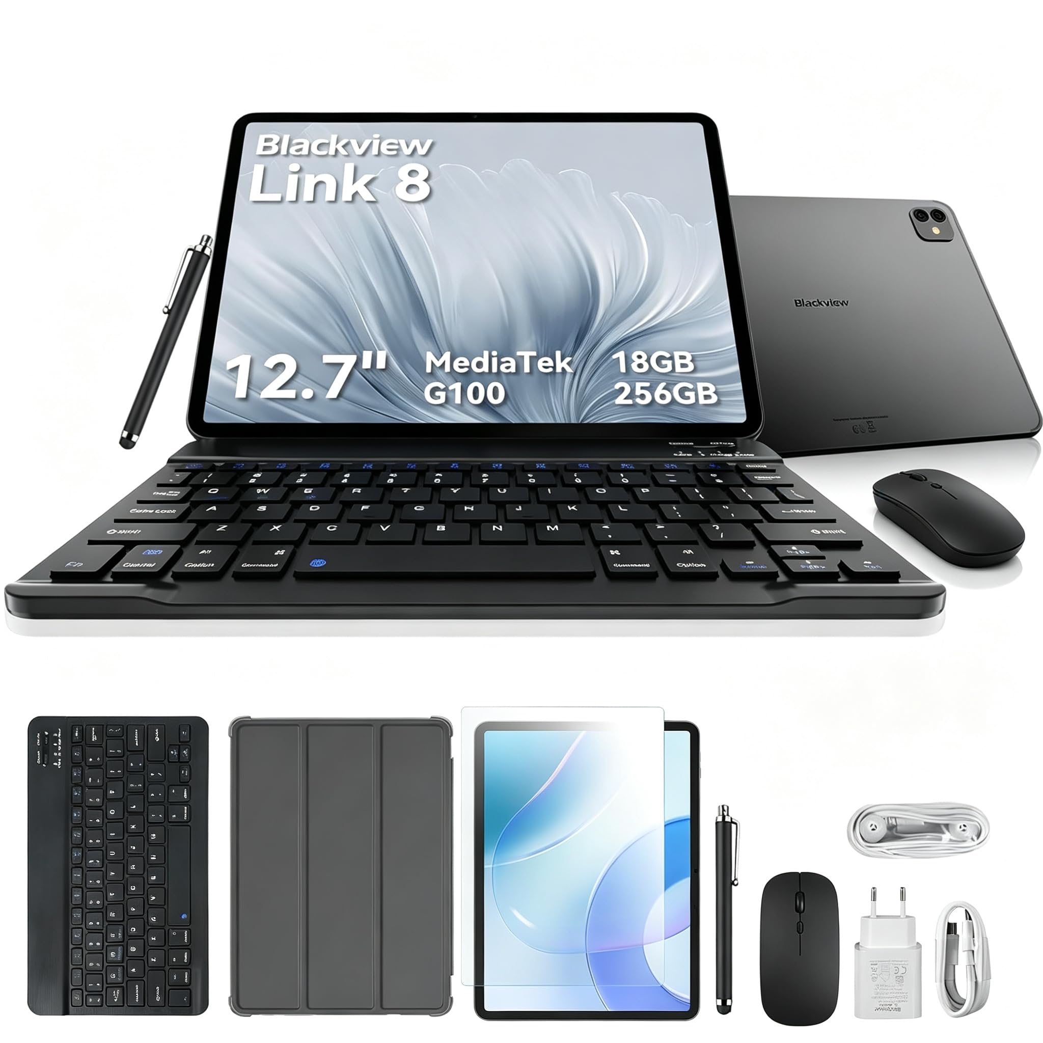 Blackview Link 8 Tablette 13 Pouces avec Clavier, Android 15 Tablette Tactile avec Stylet, Gemini AI MediaTek G100, 18Go RAM+256Go ROM 8400mAh, 2K+ FHD, Mode PC, Widevine L1, Face ID, 16MP+13MP, GPS