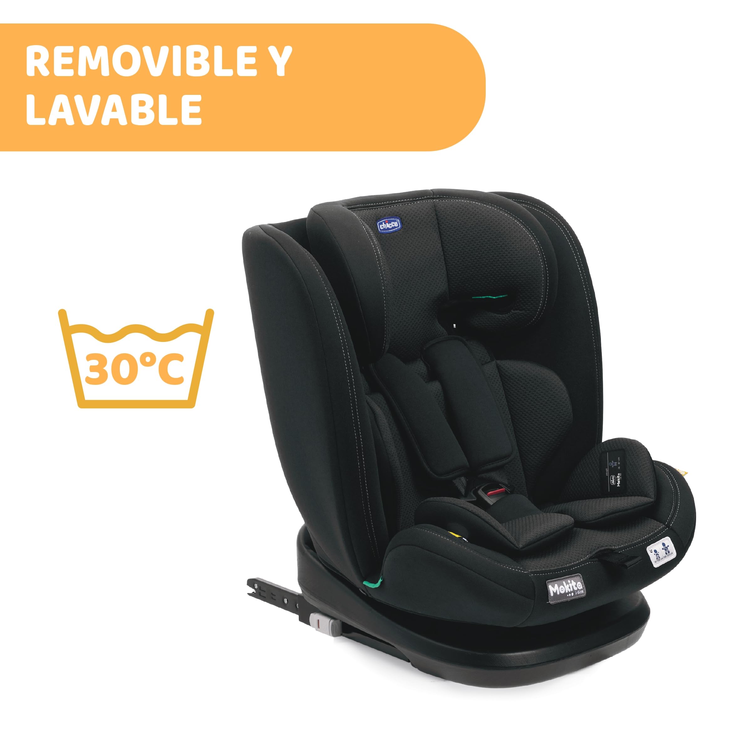 Chicco Silla de Coche Mokita I-Size, con Sistema Isofix, para niños de Entre 76 y 150 cm de Altura, utilizable a Partir de los 15 Meses. Reductor Incluido. Color Negro (Jet Black)