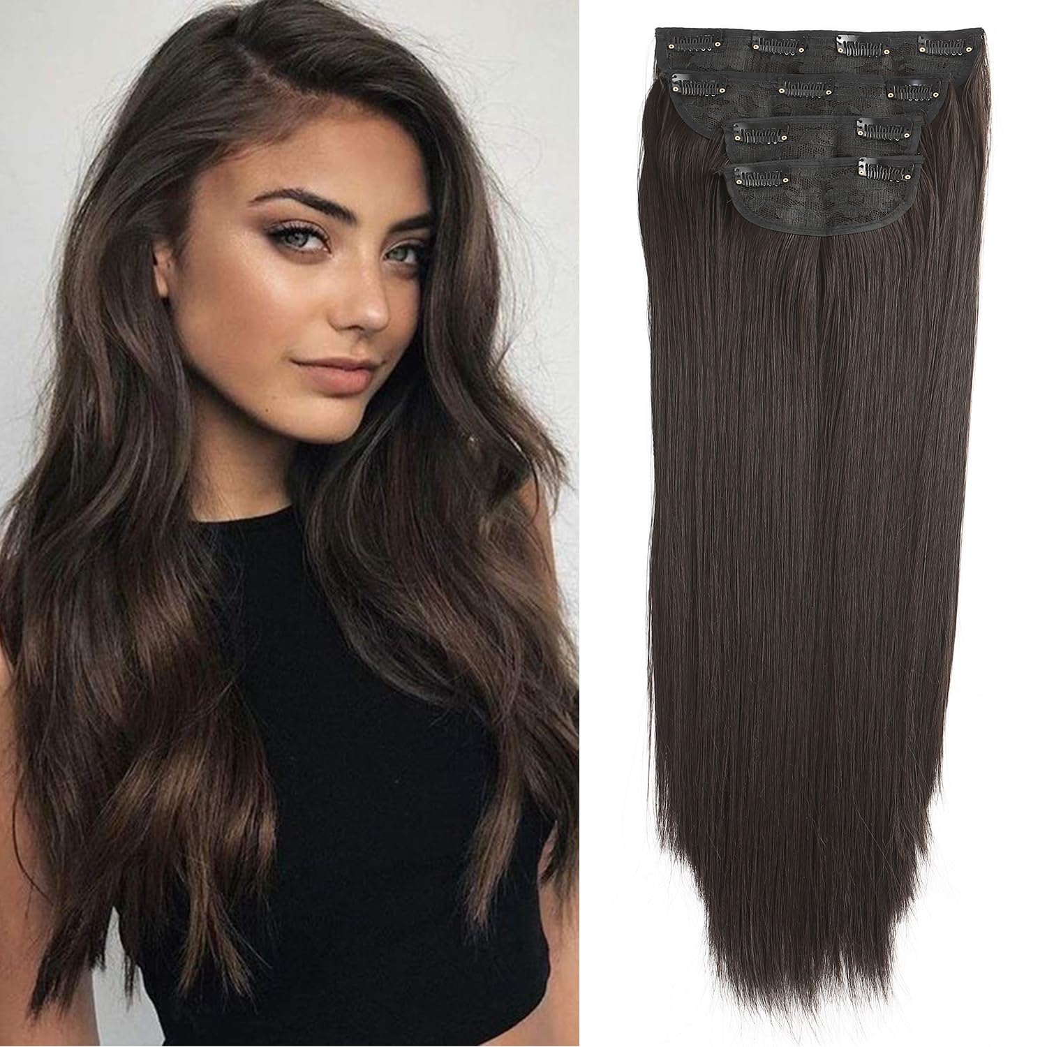 Mscat 20 Inch Clip in Hair Extensions Synthetic Thick Hair pieces for Women Girls 4PCS Full Head Set Curly Synthetic Hair Extensions(4#)