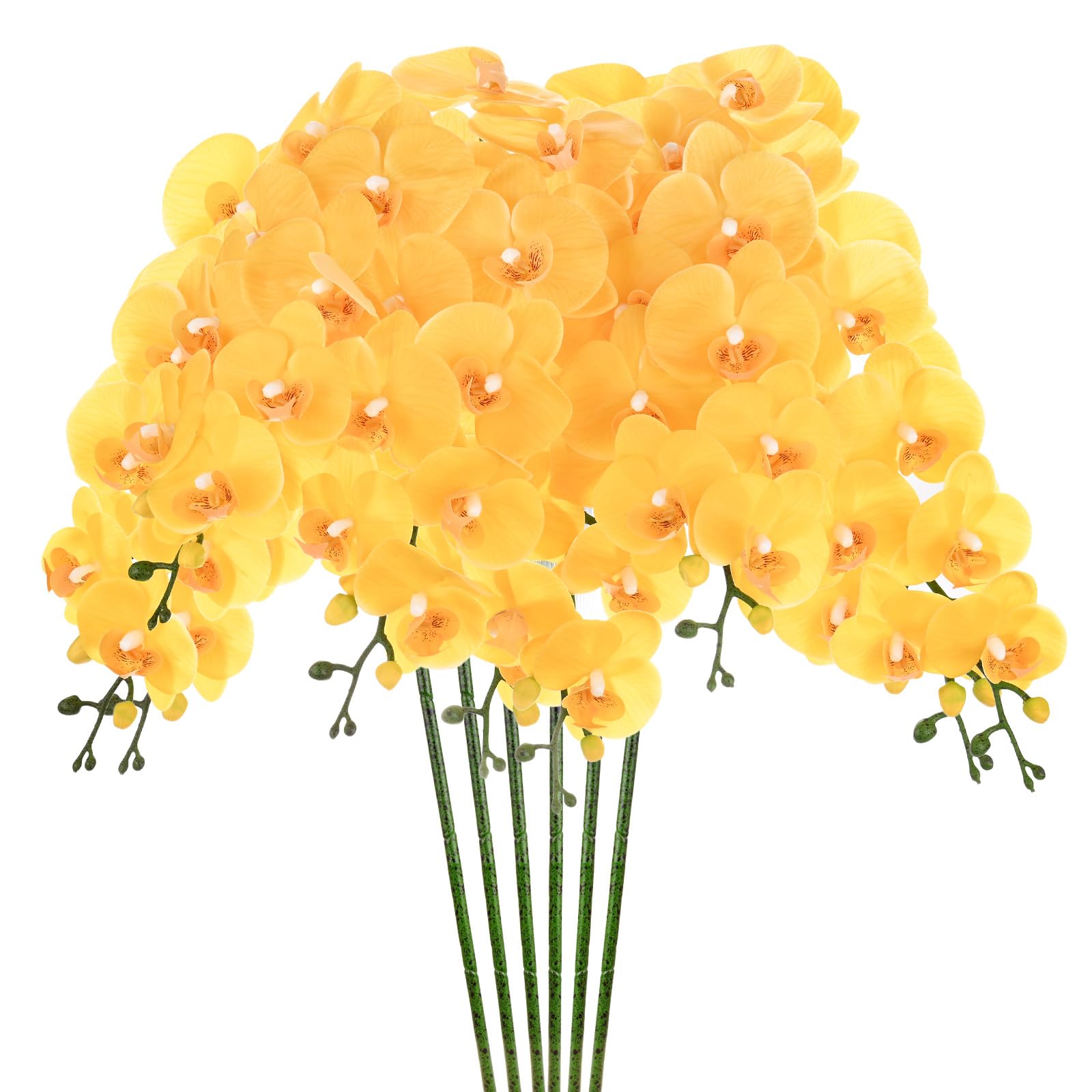 M METERXITY 6-Pack Artificial Orchid Flowers, 37" Faux Phalaenopsis, Yellow
