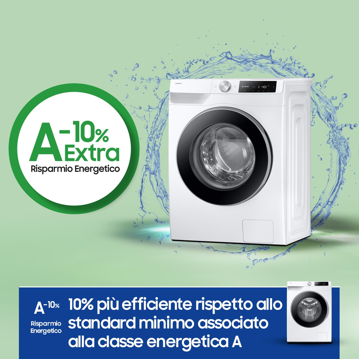 Samsung Lavatrice AI Control WW90DG6U25LE/U3 Libera installazione, 9 Kg, 1400 RPM, Wifi, Ecolavaggio Rapido 39', Vapore, Carica Frontale, 60l x 85h x 55p cm