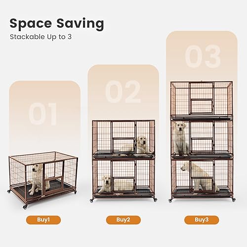 Miniatura 7 de Gardner Pet Jaula para perros resistente de 43 pulgadas con ruedas, jaula de metal plegable para perros pequeños y grandes, jaula indestructible con