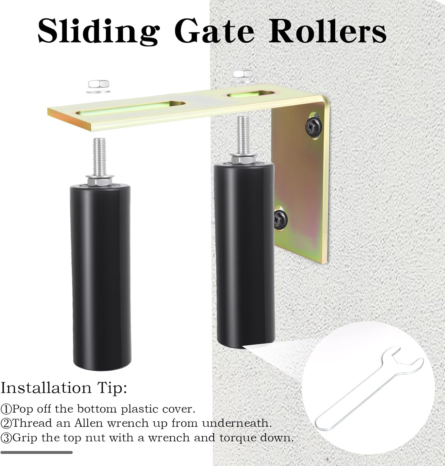 6" Gate Roller Guide,Sliding Gate Hardware with L-Bracket,Universal Adjustable Heavy Duty Sliding Gate Rollers, Black Sliding Door Hardware Gate Kit